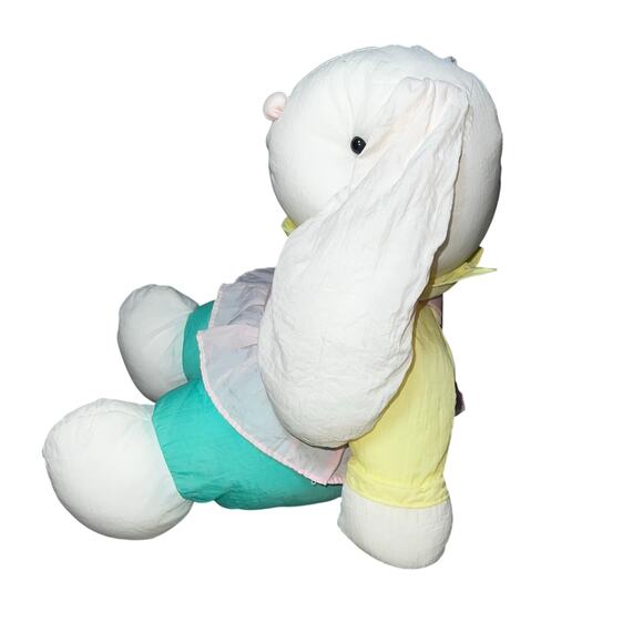 Vintage Nylon Puffy Easter Bunny long ears Plush Rabbit Pastel Stuffed Animal - Picture 5 of 6